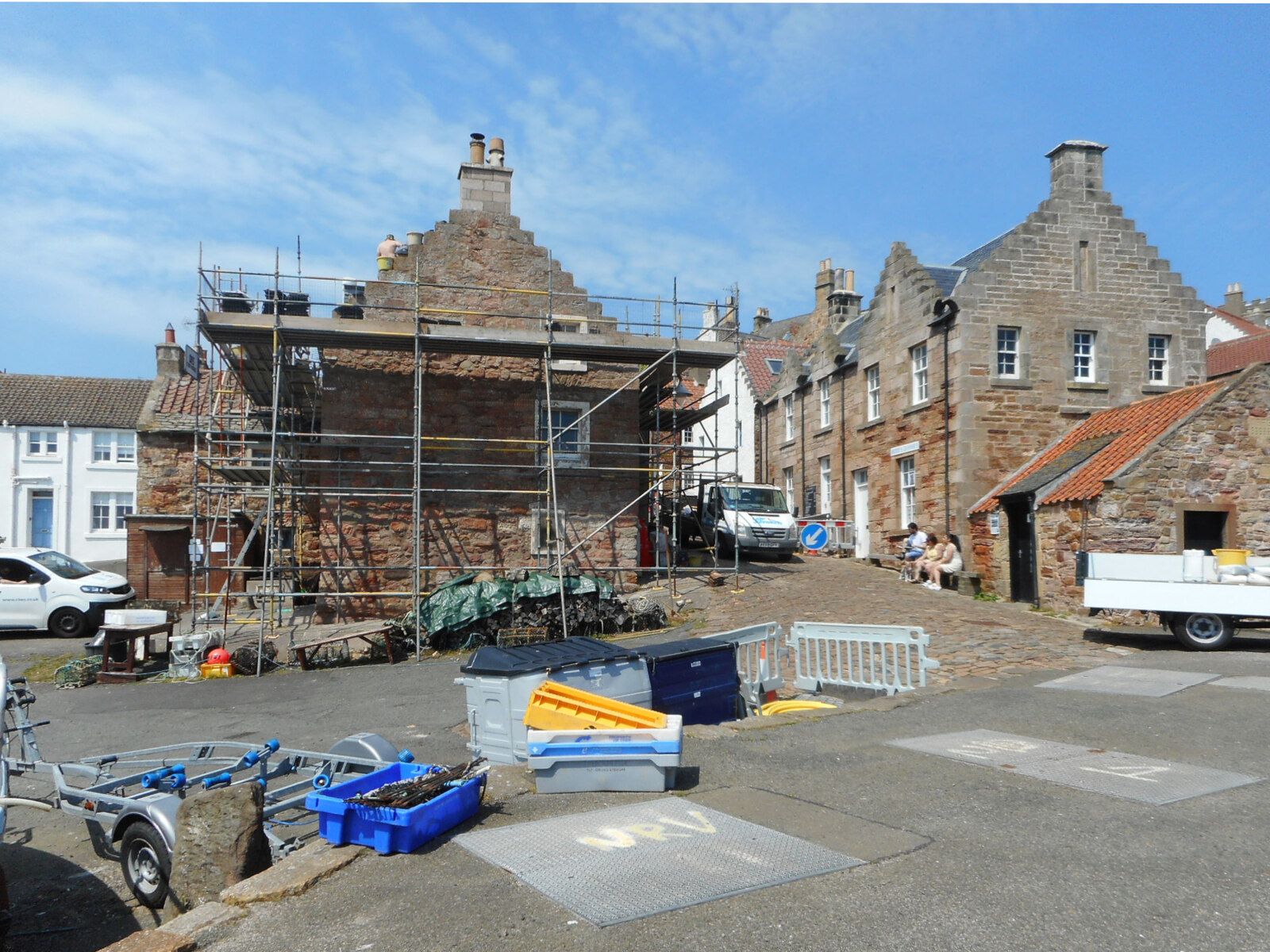 Building maintenance with scaffold at exterior facade